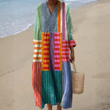 Eva - Többszínű Hosszú Ruha Patchwork Stílusban