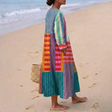 Eva - Többszínű Hosszú Ruha Patchwork Stílusban