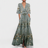 Lilla - Elegáns virágmintás maxi ruha