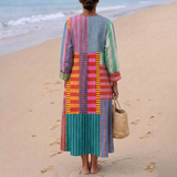 Eva - Többszínű Hosszú Ruha Patchwork Stílusban